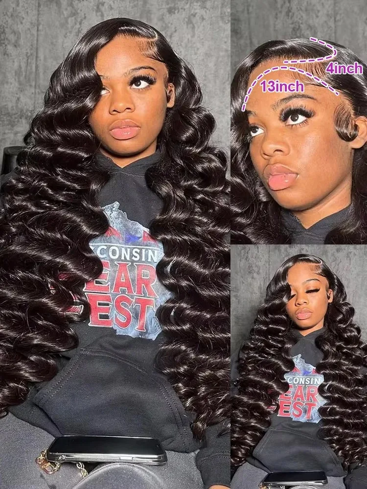 Luvkiss موجة فضفاضة 13x4 الدانتيل الجبهة باروكة من شعر طبيعي البرازيلي طبيعة موجة شعر مستعار أمامي شعر الإنسان 13x6 HD الدانتيل الباروكة الأمامية للنساء