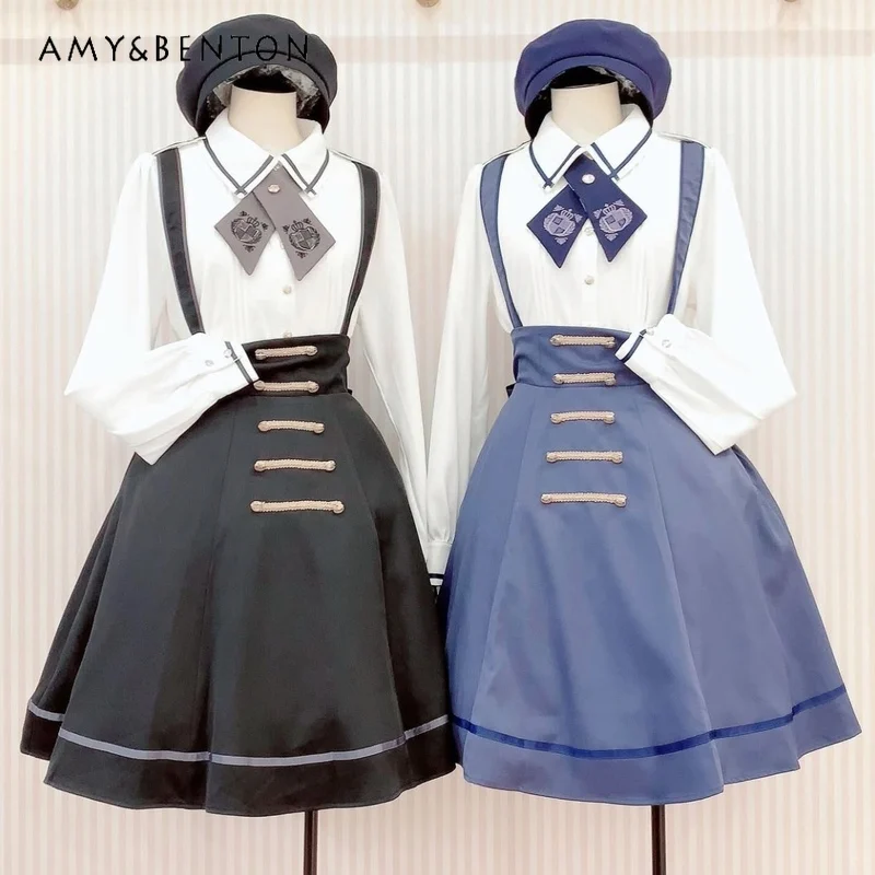 Preppy Style Classic JK Uniform Skirt Set Japanese Patchwork Cape Shawl Suspender Mid-calf Skirt Two Piece Sets Womens Outifits