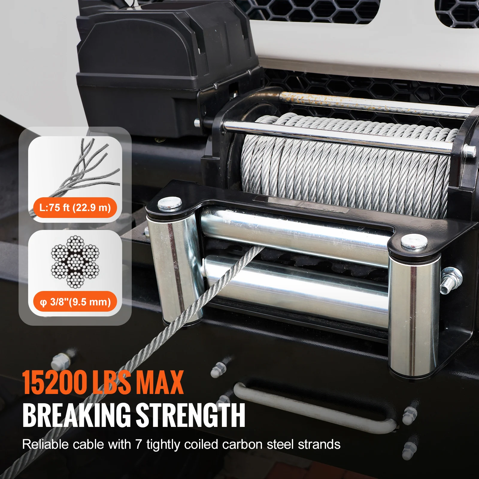 SucceBuy 50/75/100ft Galvanized Steel Winch Cable 3/8in Breaking Strength Wire Winch Rope for SUV Large Off-Road Vehicle