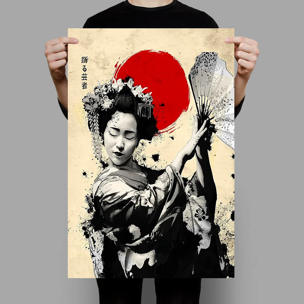 Dancing Geisha Poster Printed Canvas Painting Wall Art Picture Home Room Decor Items Illustration