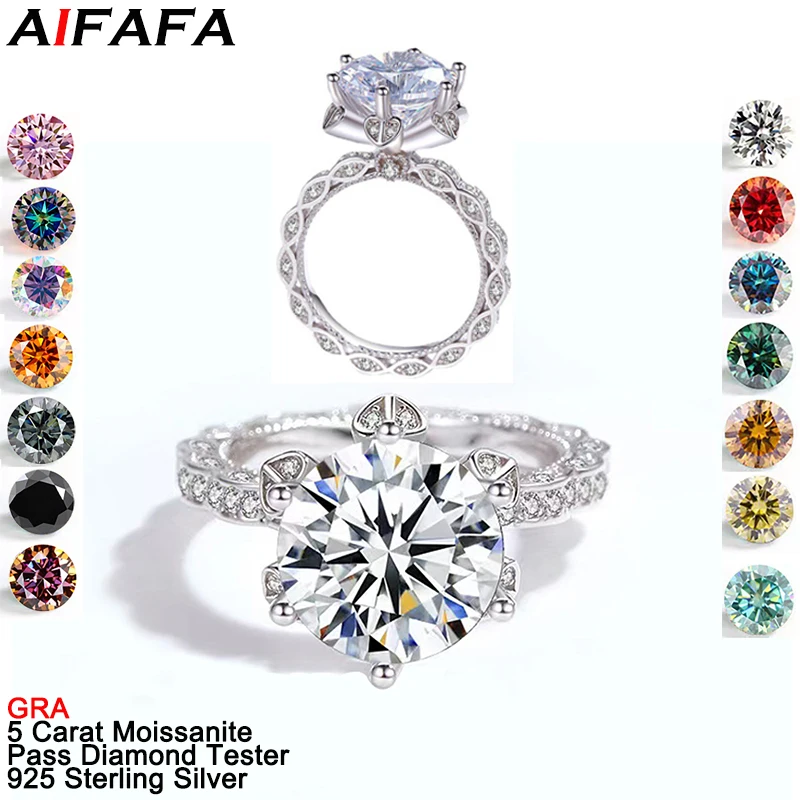 

5 Carat D Color VVS1 Moissanite Rings for Women Sparkling s925 Silver 11 Color Moissanita Wedding Ring Jewelry Pass Diamond Test