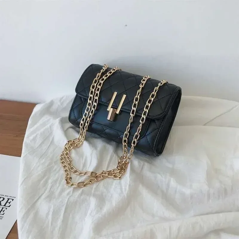 Minimalist Small Bag Trendy Spring Fashion Chain Shoulder Women's Bag Lingge Embroidered Thread Crossbody Versatile Square Bag