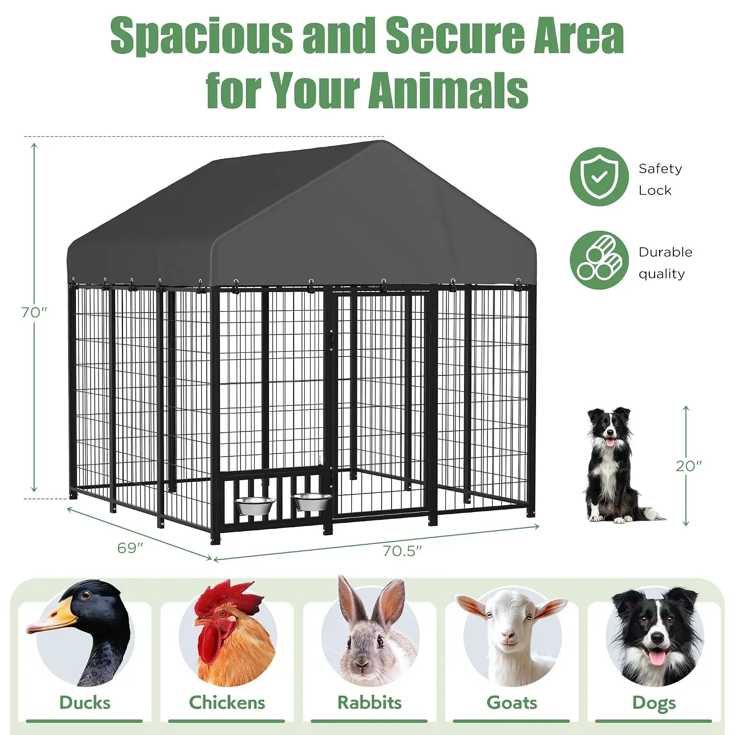 6x6 Ft Outdoor Dog Kennel & Run, Heavy Duty Metal Pet Enclosure for Small Dogs, Customized