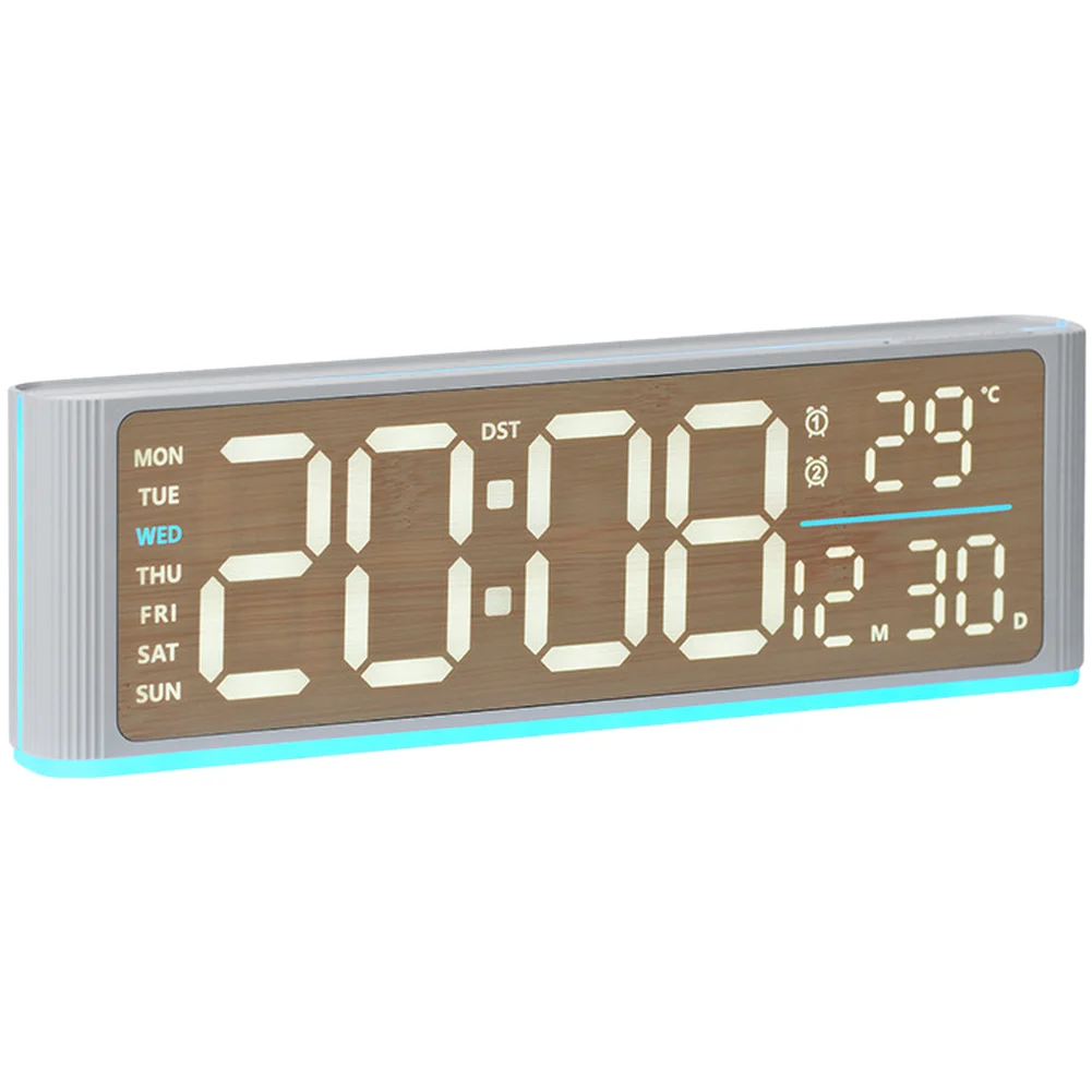 Wood Texture LED Digital Alarm Clock Ambient Night Light Date Display USB Powered Multifunctional Silent Clock Home Office Decor