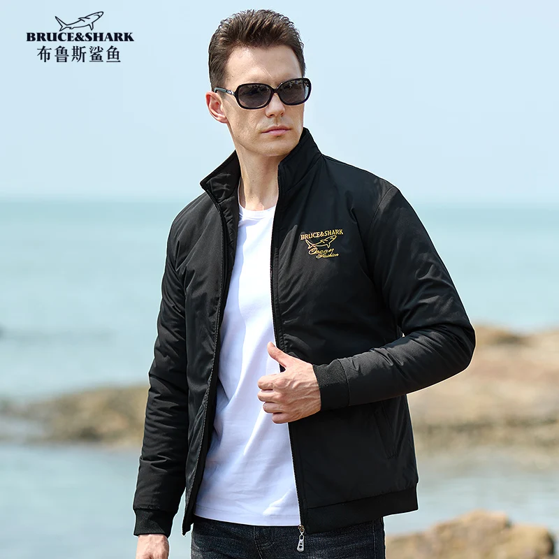 New Men's Winter Jacket  Inner Cotton Bruce&Shark Embroidered Thickened Men Coat casual Fashion Warm Loose Cardigan Big Size 4XL