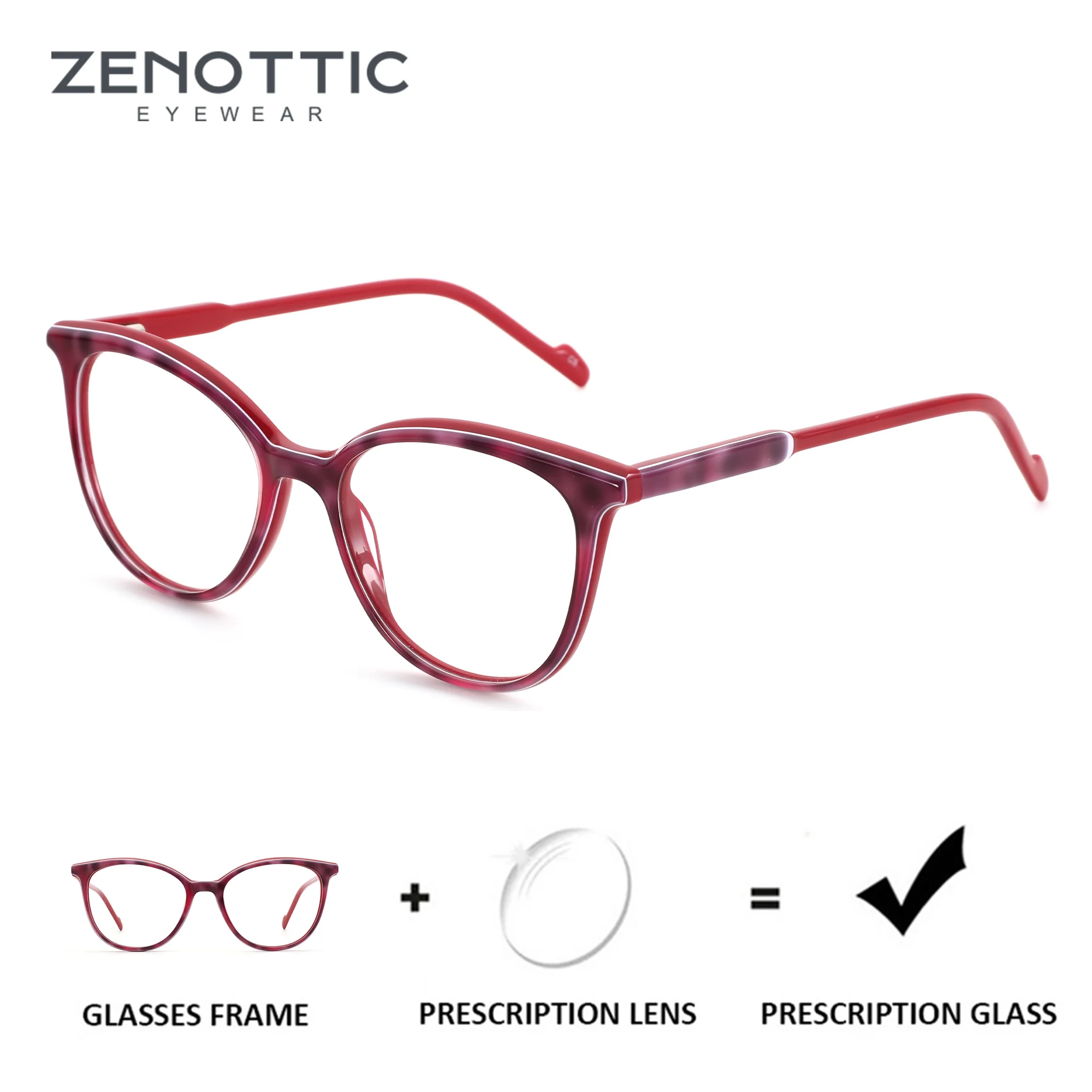 

ZENOTTIC（S Size）Handmade Acetate Butterfly Graduated Progressive Multifocal Glasses Myopia Lenses Woman
