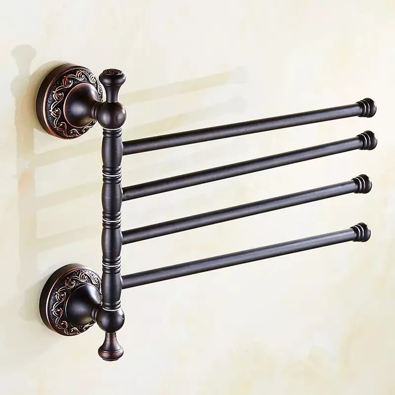 Black antique retro all-copper towel rack, movable towel hanging rod