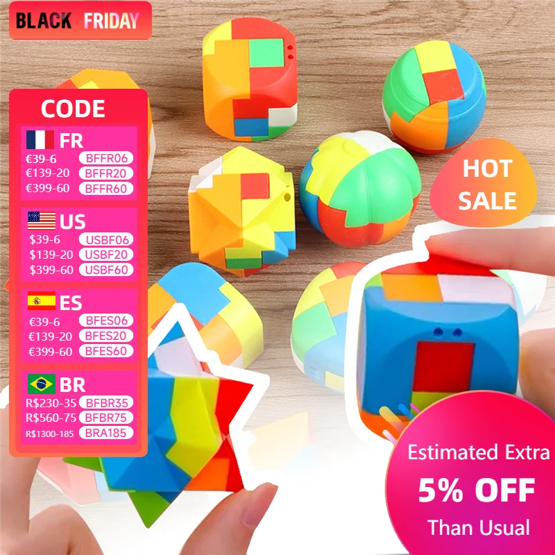 s/set Luban 3D Puzzle Magic Cube Intellectual Children Lock Brain Teaser Game Educational Toys for Kids Adult Antistress ﻿