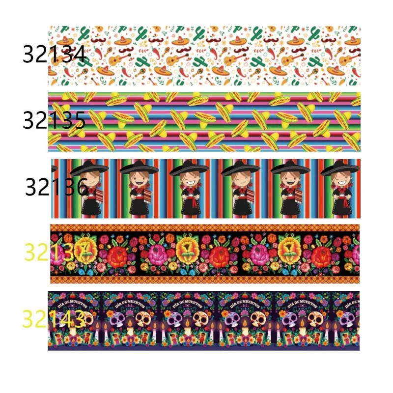 Cartoon Grosgrain Ribbons for Holiday Bows, mexicano, Halloween, impresso, materiais artesanais, DIY, 5 jardas