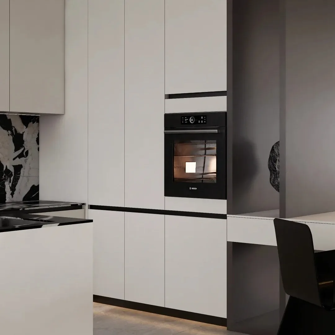 %French-Style Premium Minimalist Custom Pine Wood Multi-Functional Wheels Kitchen Cabinets Water