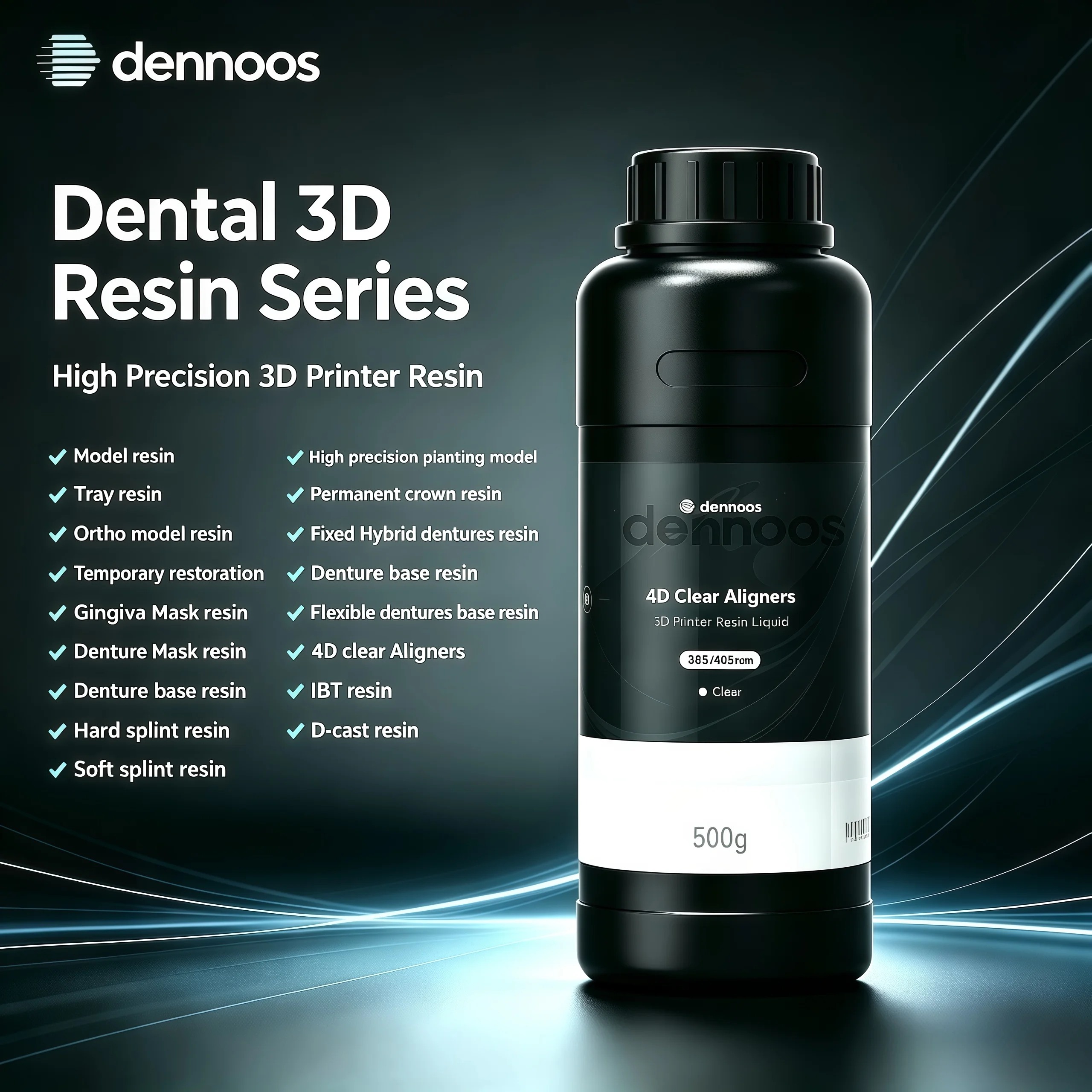 Dennoos Dental 3D Printer Resin Liquid High for Model/ortho/Gingiva Mask/Temporary/ Tray/Denture Base /Hard Splint / IBT/ Resin