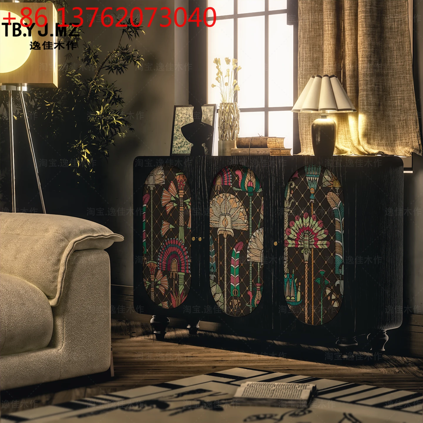 

Домашний входной шкаф, проход для хранения в гостиной, боковой шкаф, американское ретро-арт.