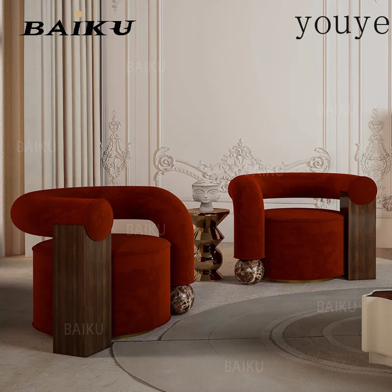 Designer simple solid wood bending armchair, fabric splicing sofa chair, model room, living room contrasting color single chair