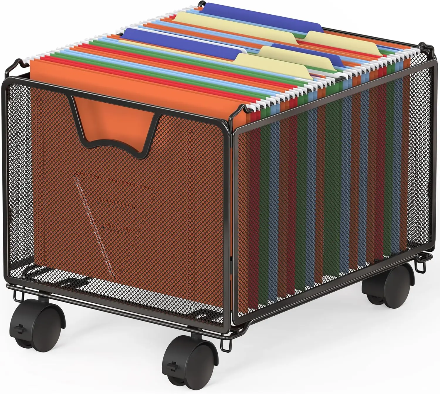 

Stackable Mesh Hanging File Folder Organizer with Wheels, Black