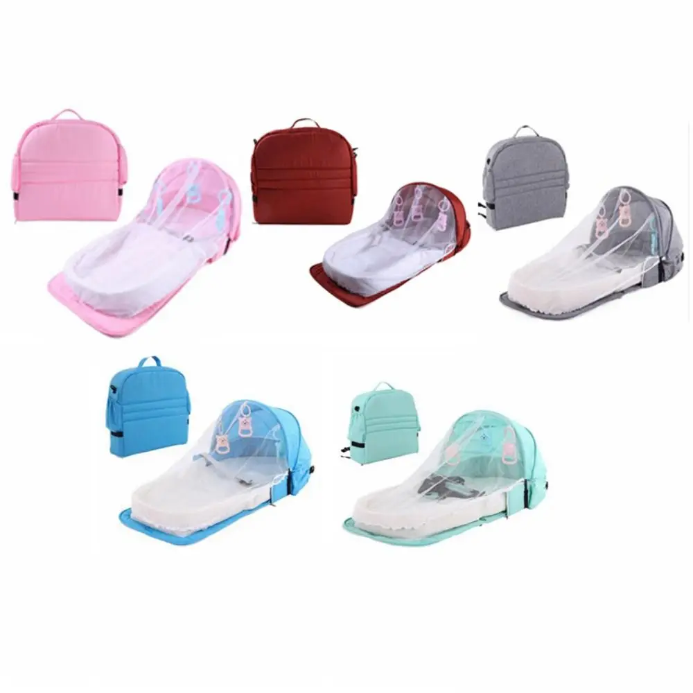 Foldable Baby Travel Backpack Durable PP Cotton Baby Travel Bed Large Capacity with Mosquito Nets Portable Mommy Bag Baby