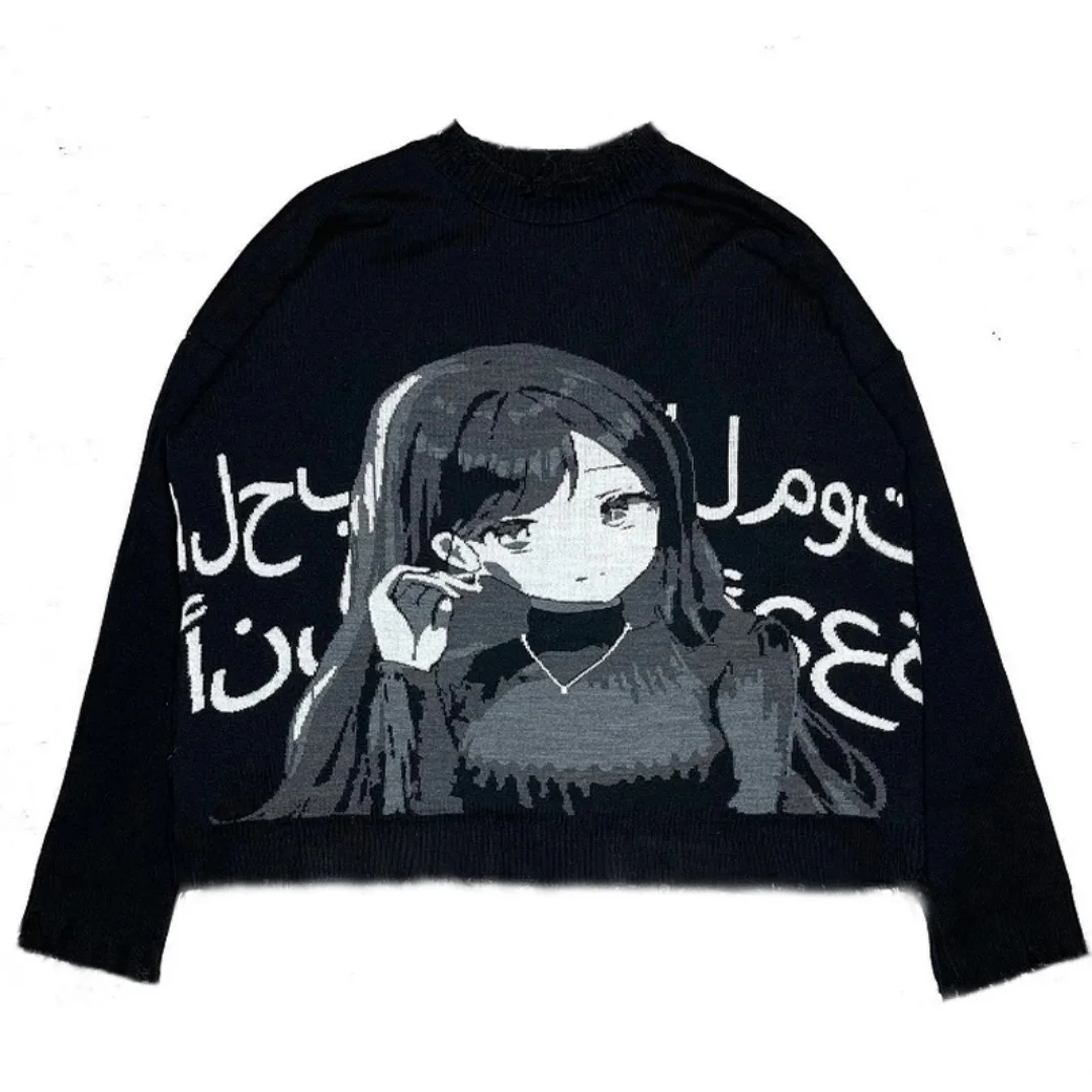 Sweter unisex Y2K z dzianiny, luźny krój, grafika z literami, styl vintage, estetyczny, casualowy sweter na jesień, odzież dzianinowa, 2025