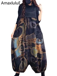 Amax luluE 2024 Autumn Fashion Denim Overalls Womens Vintage Printed Loose Jeans Ladies Casual Punk Pants Luxury Korean Trousers