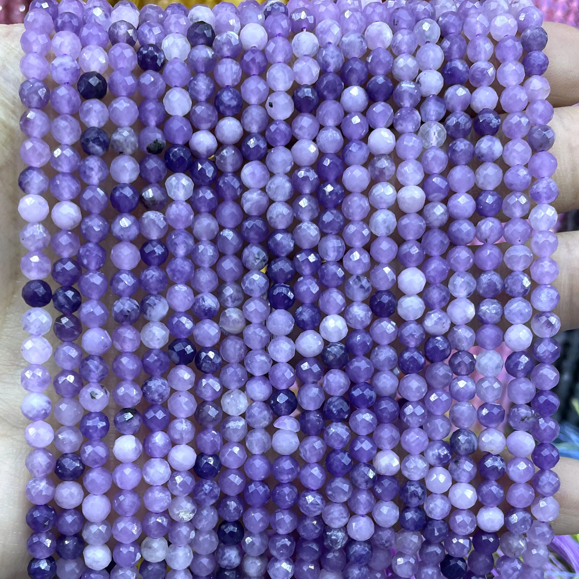 2MM 3MM 4MM Natural Stone Faceted Lepidolite Round Spacer Beads For Jewelry Making Diy Bracelet Necklace Accessories