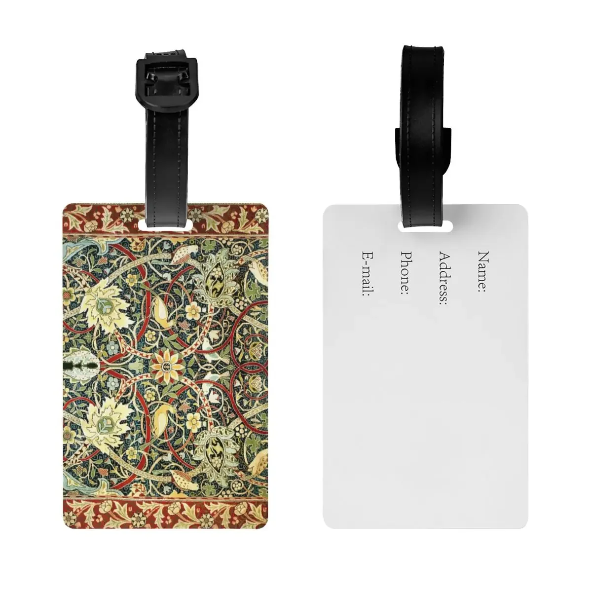 William Morris Bullerswood Antique Rug Luggage Tags for Suitcases Textile Pattern Privacy Cover ID Label