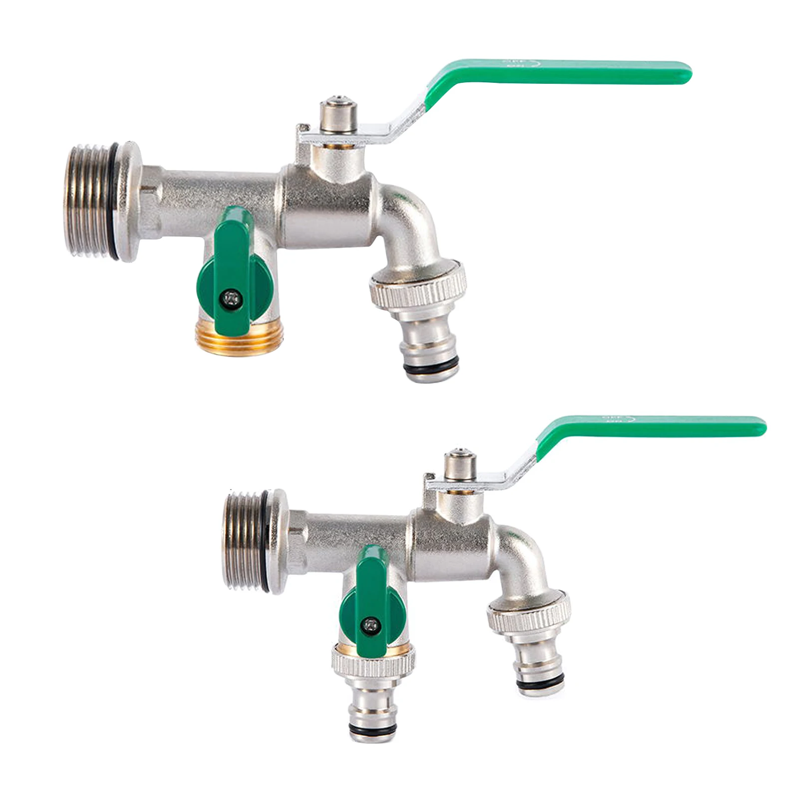Doppelter Wasserhahn, 3/4 Zoll Auslass, verdicktes Auslassventil, abnehmbarer, passender grüner Griff, Garten-Trinkwasser, Bauernhof-Kultur-Auslasshahn