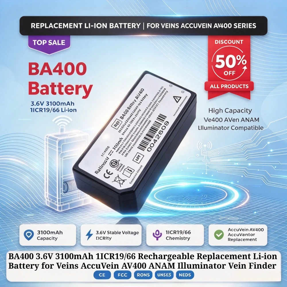 BA400 3.6V 3100mAh 1ICR19/66 Rechargeable Replacement Li-ion Battery for Veins AccuVein AV400 ANAM Illuminator Vein Finder