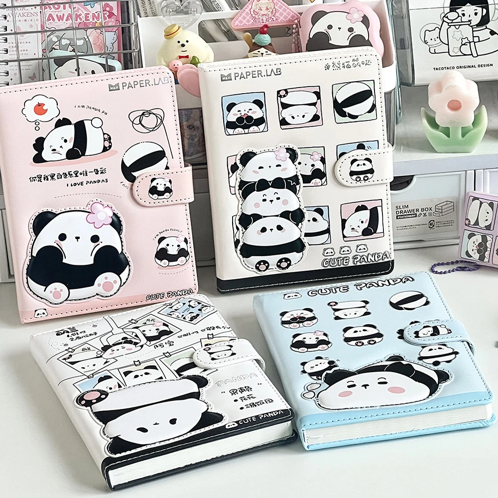 Cute panda theme notebook color page illustration soft leather magnetic buckle notepad children\'s cartoon diary