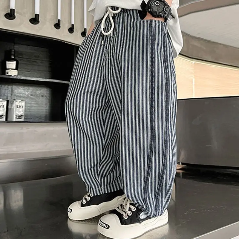 

2025 New Boys' Summer Lightweight Mosquito-Repellent Striped Casual Pants Loose Fit Long Pants for Spring Autumn