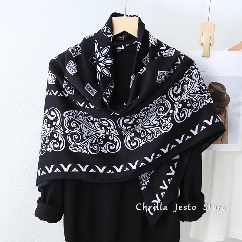 Ladies New Design Cotton Feeling Spring Winter 110cm Square Muslim Hijab Printed Wrap Women Scarf