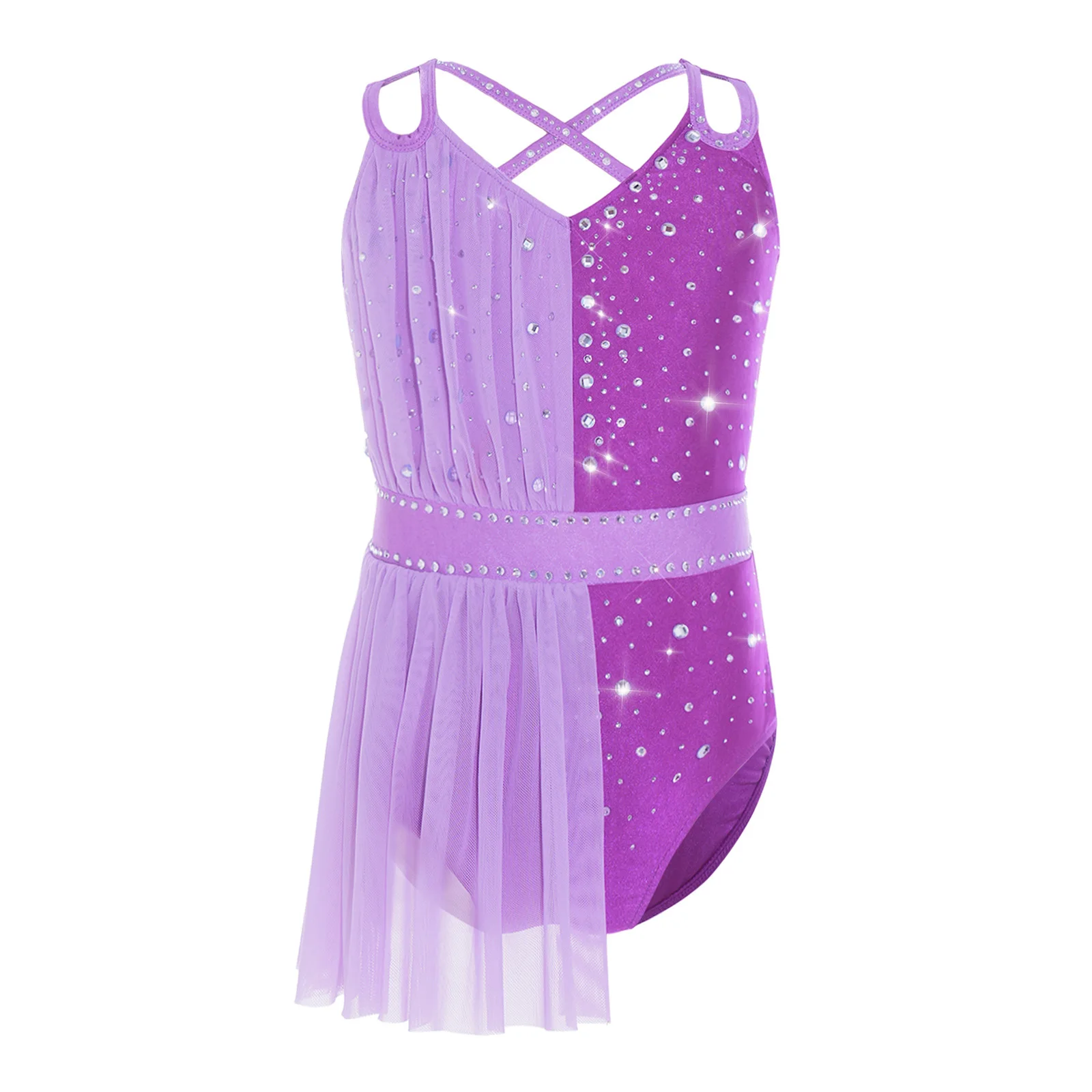 Children Rhythmic Gymnastics Leotard Bodysuit for Girls Rhinestone Ballet Ballerina Kids Lyrical Dance Figure Skating Costume