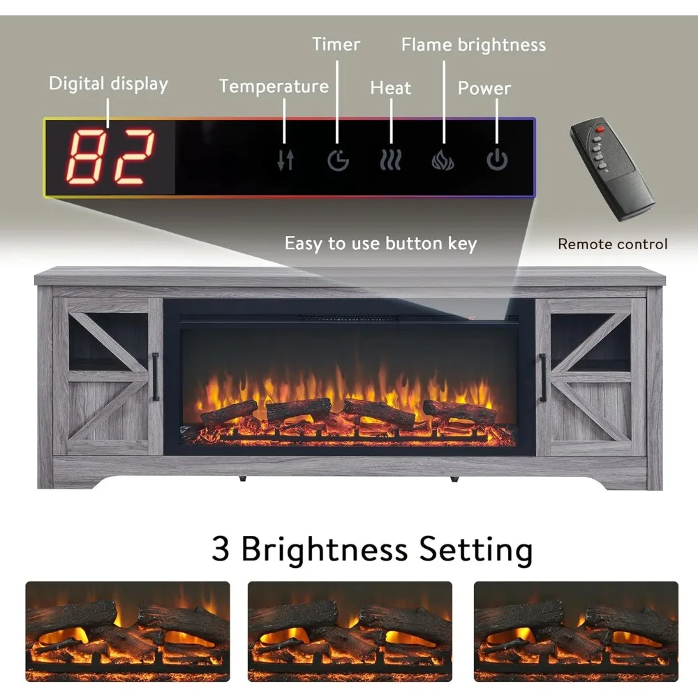 素朴な農家風スタイルのテレビスタンド、暖炉付きエンターテイメントセンター、最大85インチのテレビに対応、44ヒーター、3D炎効果、A付き