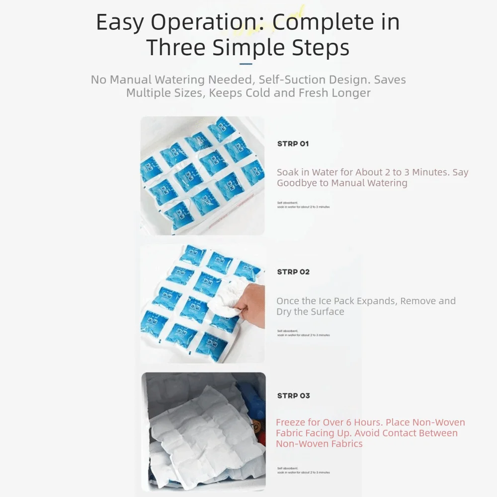 10Pcs Durable Self-Absorbing Reusable Ice Pack Leakproof Cuttable Gel Ice Pack Long-Lasting Cold Self-Absorbing Cooling Bag