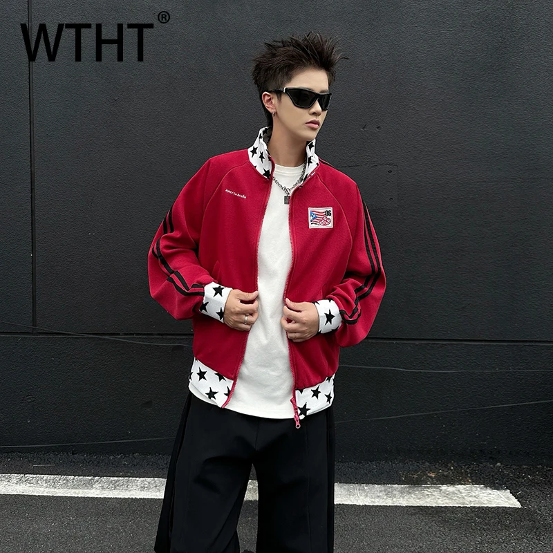 

WTHT Trendy Men's Spliced Contrast Color High Street Short Coats Fashion Stand Collar Loose Jackets Male 2026 Spring 2A1308