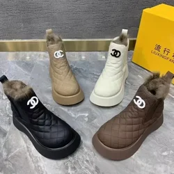 Women's Casual Sport Flat Shoes 2024 Winter Thick Soled Snow Boots Ladies Plush Warm Cold Proof High Top Boots Bota De Vaqueiro