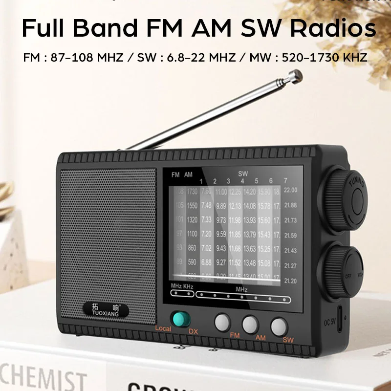 

Mini Full Band Radio FM AM SW Radios Built-in Large Speaker Clear Frequency Window Support 3.5mm Headset Classic Roller Tunning