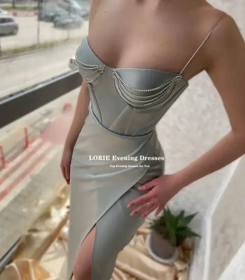 LORIE Silver Grey Mermaid Evening Dress Special Occasion Women Wear Prom Dresses Sweetheart Leg Slit Saudi Arabia Formal Gowns