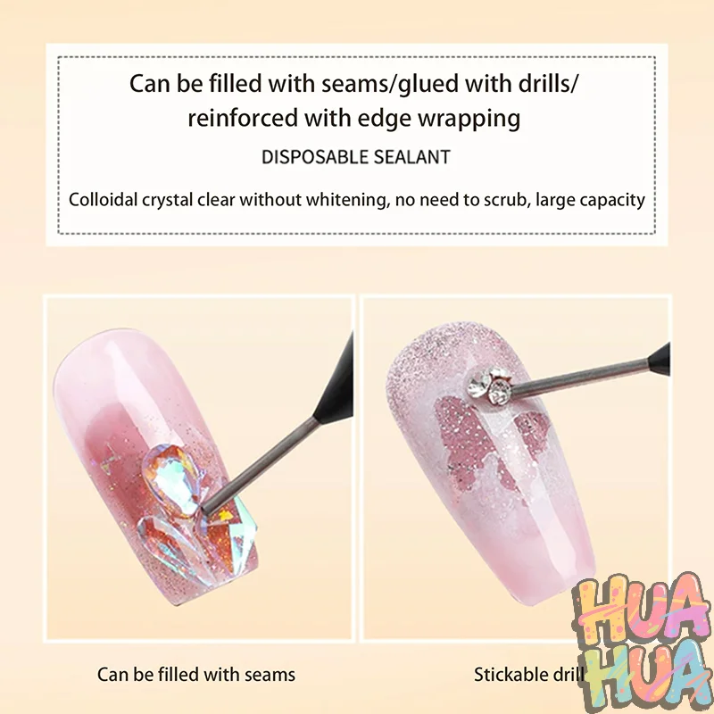 2025 HUA HUA 10ml Klej do cyrkonii do paznokci do przyklejania dekoracji 3D DIY Super Mocny Żel do wykończenia krawędzi bez konieczności czyszczenia do zdobienia paznokci
