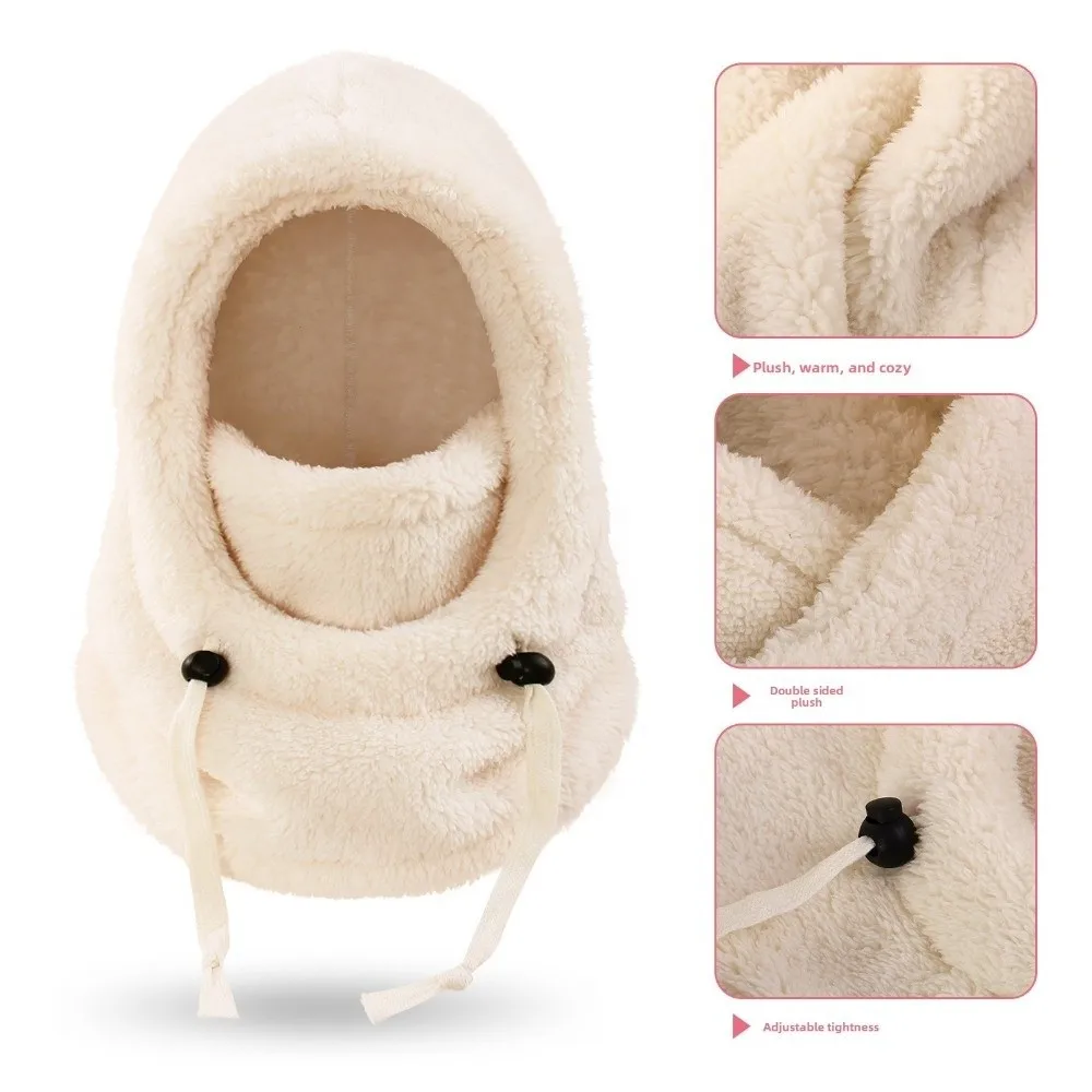 

Soft Solid Color Balaclava Hat Keep Warm Thermal Children Windproof Cap Scarf Drawstring Winter Ear Protection Cap Girl