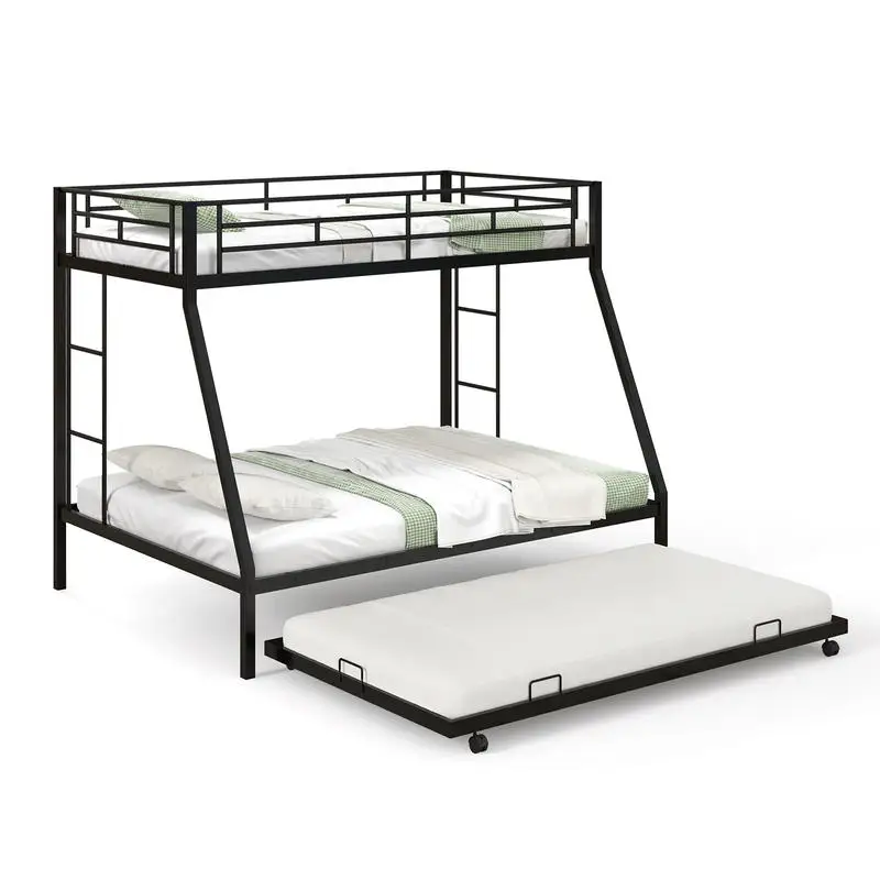 

Twin Over Full Bunk Bed Frame with Trundle for Guest Room-Black