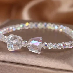 Elegant Colorful Crystal Beads Bracelet for Women Stylish Bownot Stacking Bangle Beaded Wrist Chain Jewelry Wedding Gift