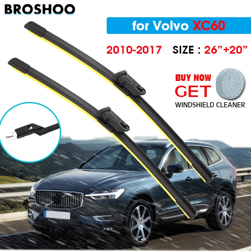 

Car Silicone Wiper Blade For Volvo XC60 26"+20" 2010-2017 Auto Windscreen Windshield Wiper Blades Window Wash Push Button Arm