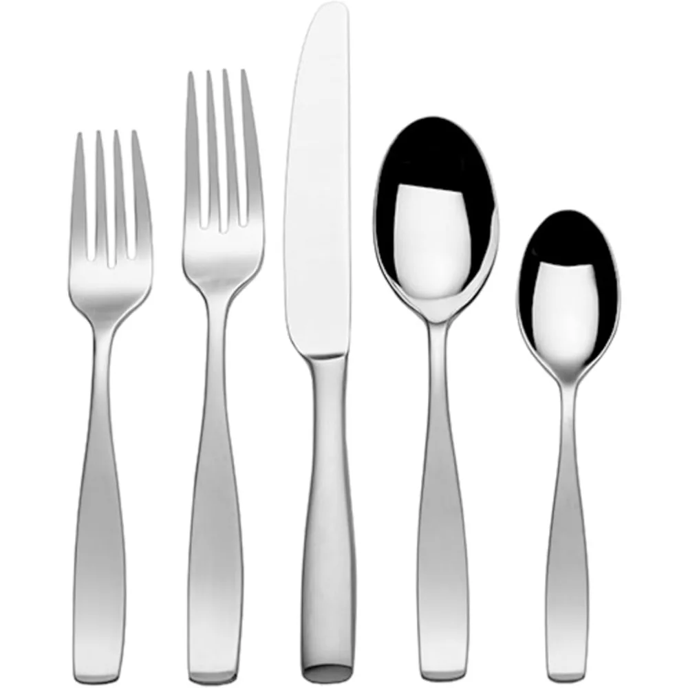 Satin Loft Flatware Service for 12, 65 Piece Set, 18/10 Stainless Steel, Silverware Set with Serving Utensils