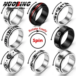 Rose Gold Stainless Steel Anxiety Ring Women Men Fidgets Spinner Rings Engagement Bands Silver Color Fashion Jewelry 8/6mm
