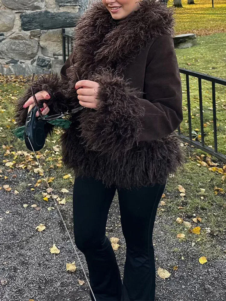 

Осенние элегантные лоскутные кардиганы из мягкого меха, зимние повседневные однотонные короткие куртки с длинными рукавами, модные уличные верхние пальто