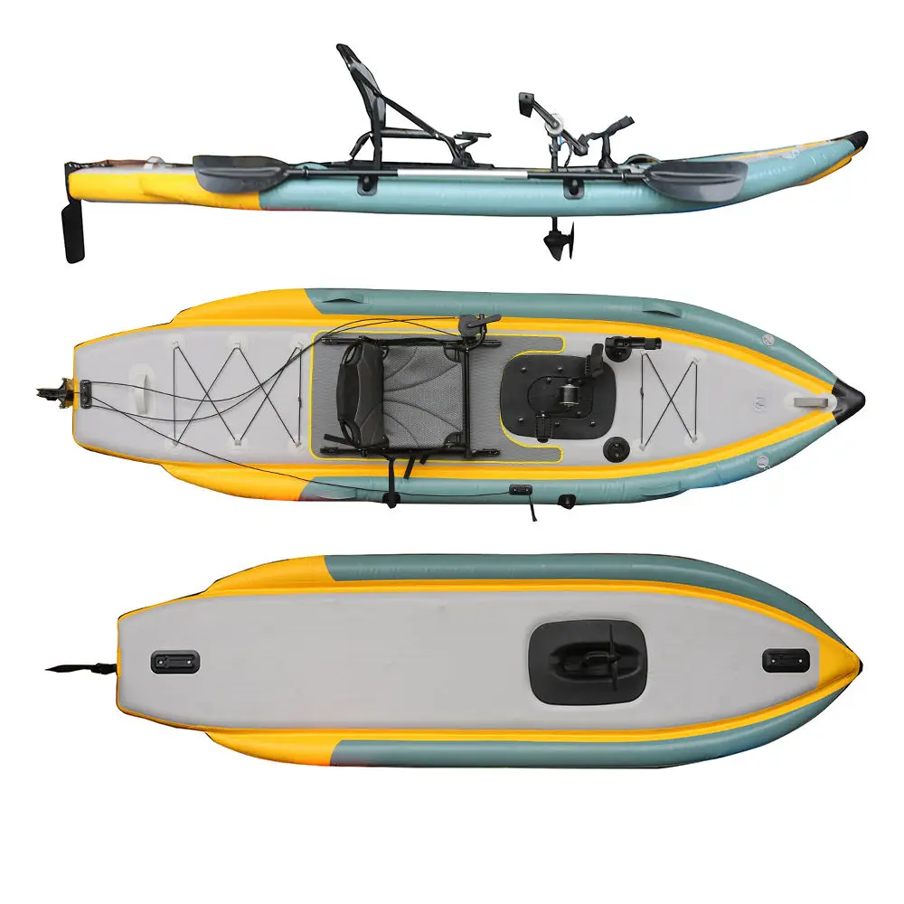 Sit-On-Top Inflatable Kayak,1 Person Single Seat, Heavy Duty Drop Stitch PVC, with Padded Backrest, for Ocean Lake River Fishing