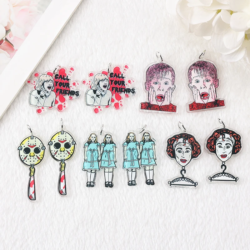 10Pcs Horror Movie Charms Acrylic Creative Spooky Pendant For Necklace Diy Making