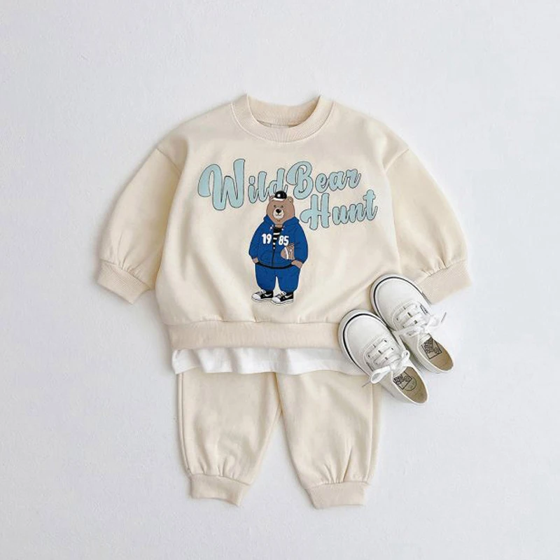 

2024 Kids Clothes Quality Cotton Girls Boy Set Spring Autumn for Children Pullover Sweatshirts+Solid Sports Pants Fashion 1-6T
