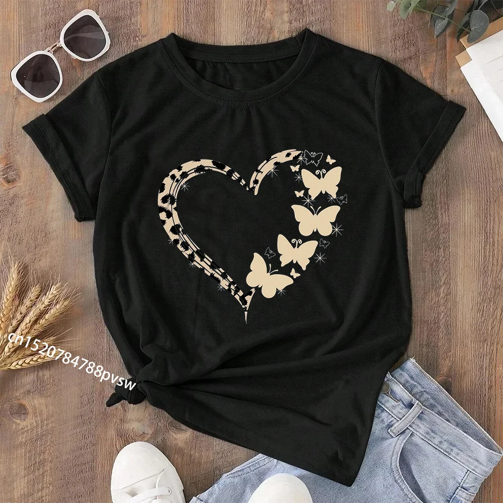 

Women's New Round Neck Printed Love Butterfly Pattern Oversized Women's Shirt Y2K Style T-Shirt Casual Breathable Short Sleeve