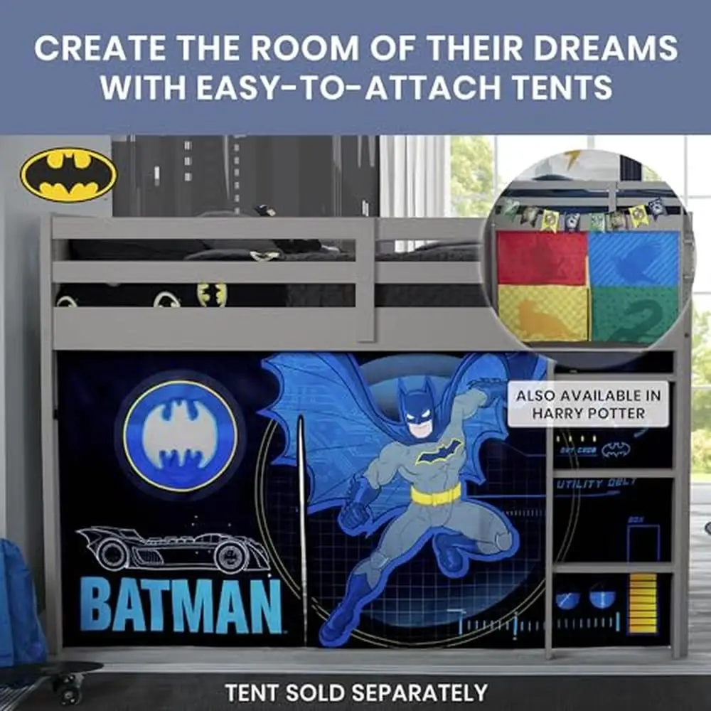 Twin Loft Bed Met Vangrail En Ladder Duurzaam Grijs Loft Bed Kids Space Saver Design Makkelijke Montage Batman Spider-Man & Harry