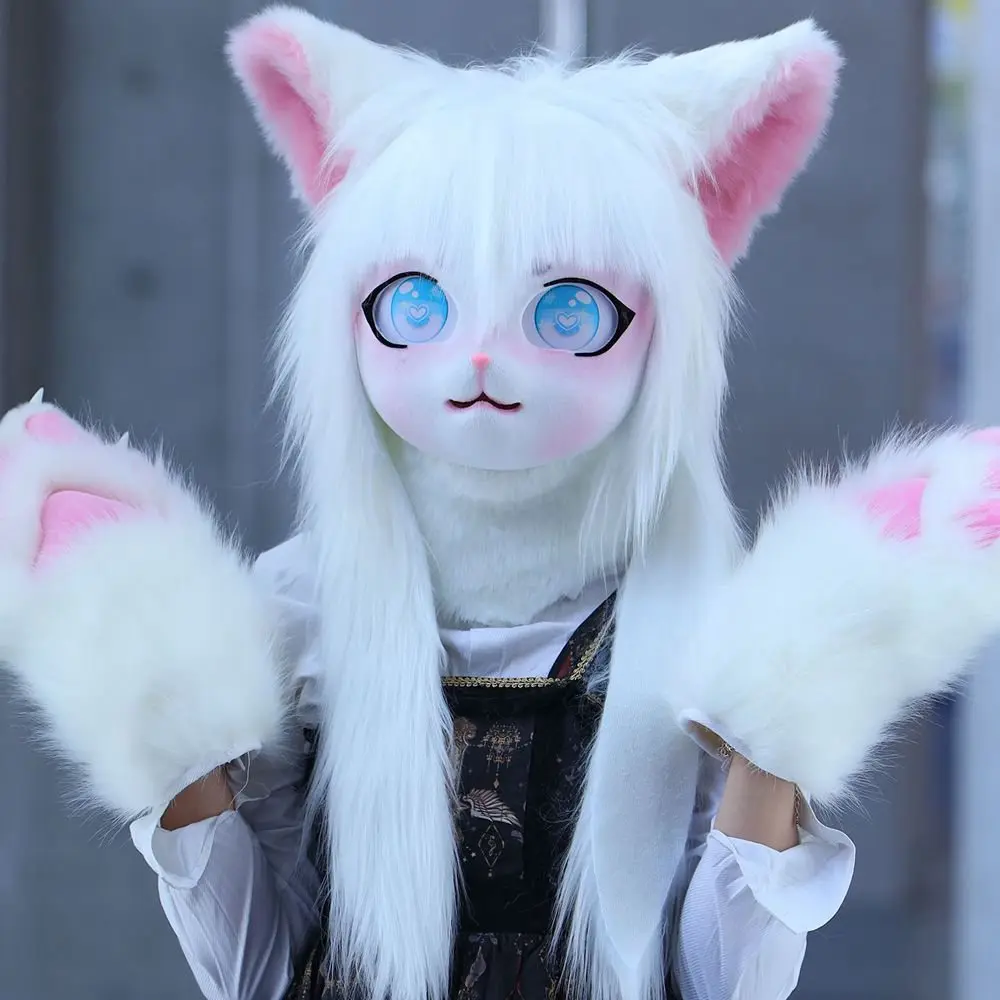 Bonito peludo fursuit kigurumi chapelaria cosplay trajes peludos rubbit gato comiket peludos máscaras trajes de boneca