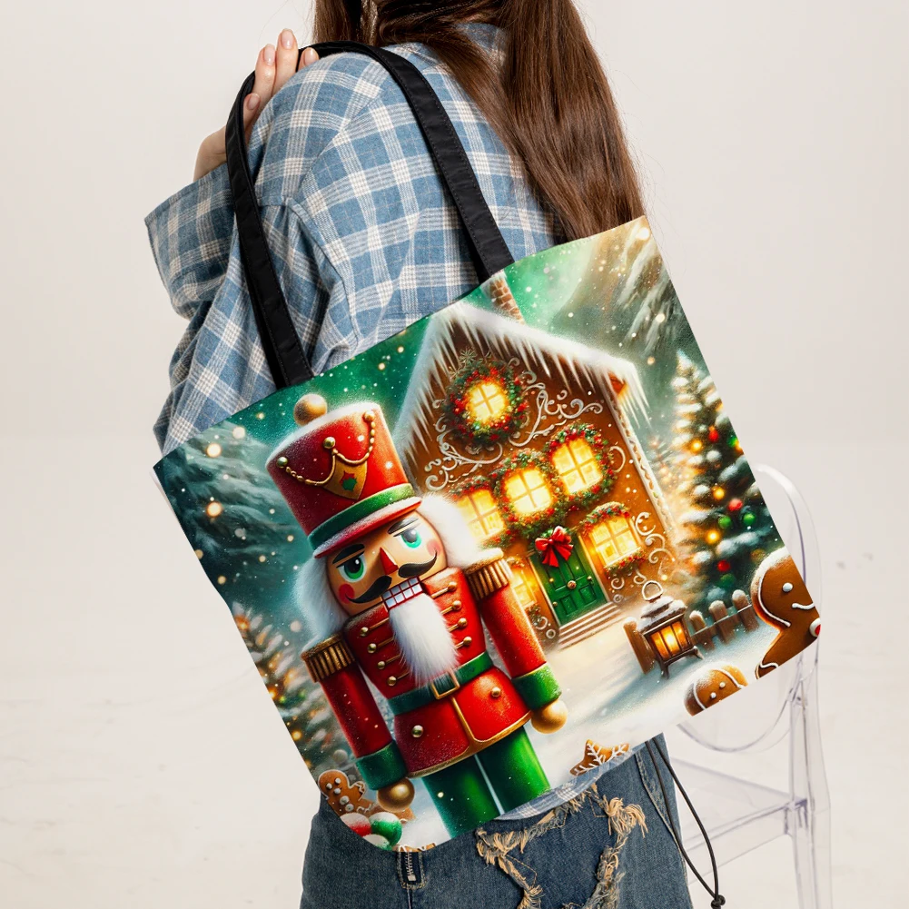 

Набор из 4 льняных сумок-тоут для покупок, женская сумка через плечо большой вместимости, рождественская коллекция